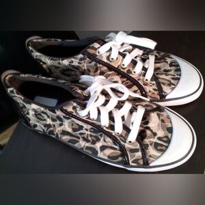 Women's Coach Shoes, Size 8, Lace-Up Sneakers with Leopard Camo Animal Pattern